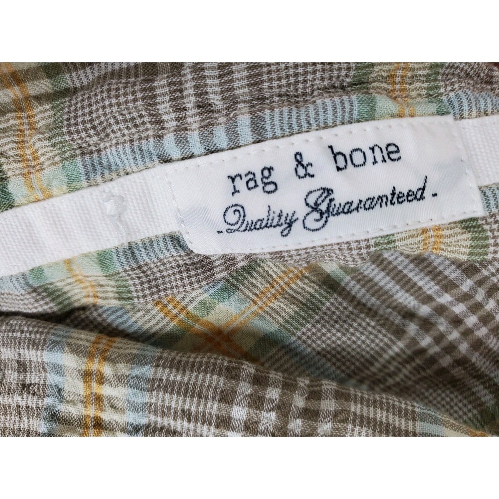 Rag & Bone Shirt Mens L Beige Yellow Plaid Check Gauze Button Up SS Autumn - Picture 8 of 11
